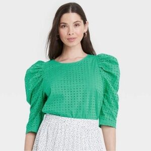 a new day Green Eyelet Puff Sleeve Blouse